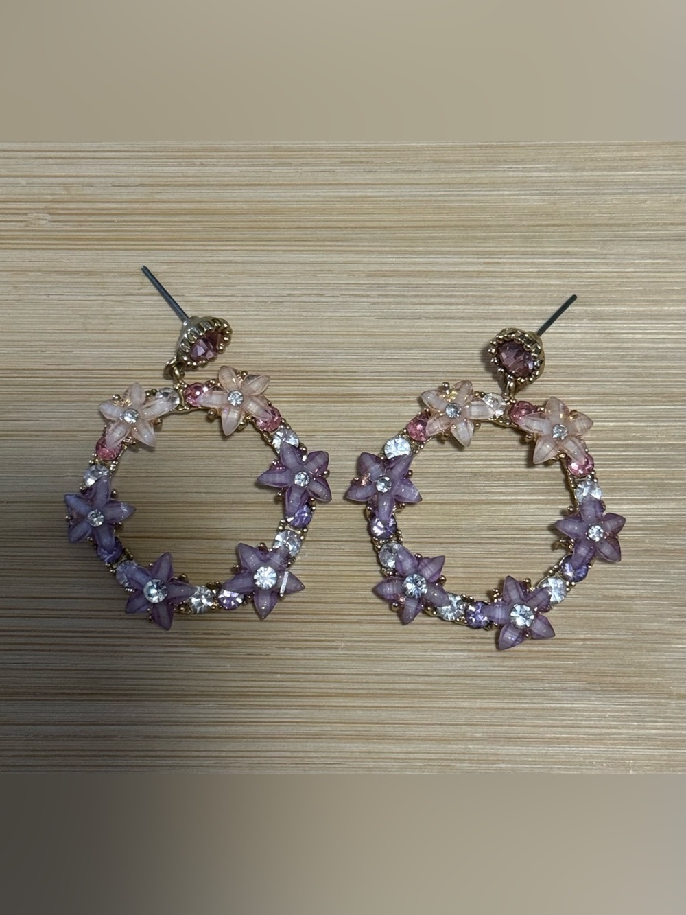 Floral Hoop Dangle Stud Earrings